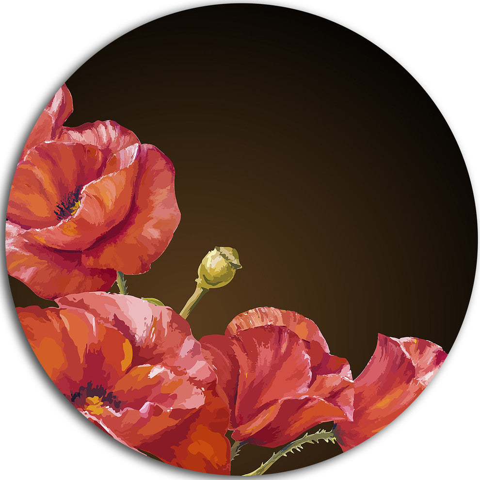 Poppy Flowers Vector Art, Floral Round Wall Art, 23"