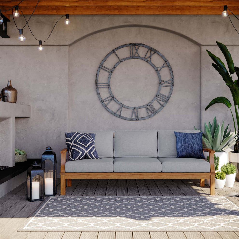Lounge Sofa, Wood, Brown Natural Gray, Modern, Outdoor Patio Balcony Garden