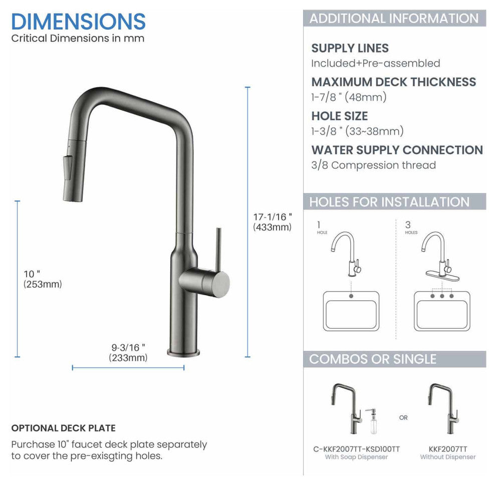 Macon Single Handle Pull Down Kitchen Faucet, Titanium, W/ Soap Dispenser