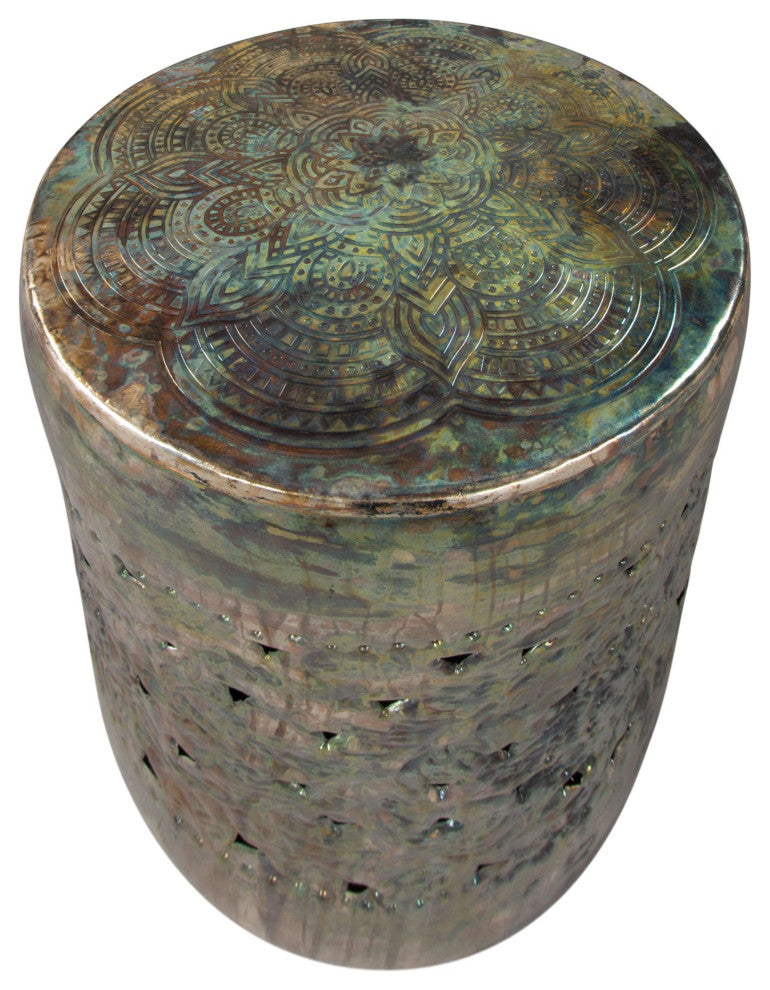 Sofa Side Table, Round, Metal Iron, Multicolor, Rustic Industrial Hospitality