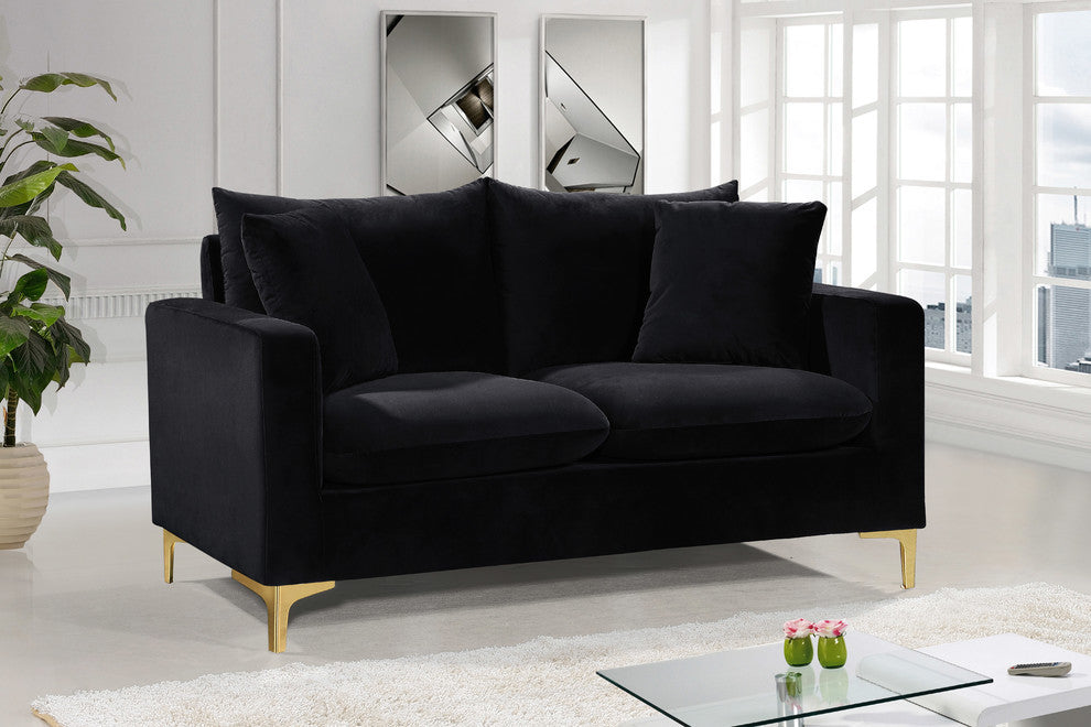 Naomi Velvet Upholstered Loveseat, Black