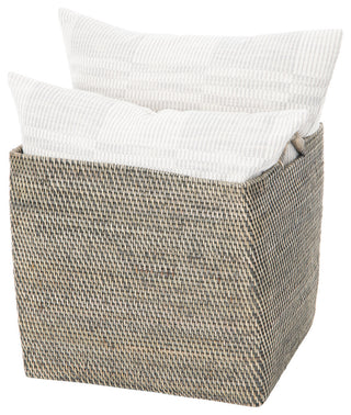 Loma Rectangular Tall Decorative Rattan Storage Basket with Ear Handles, Large, Black Wash