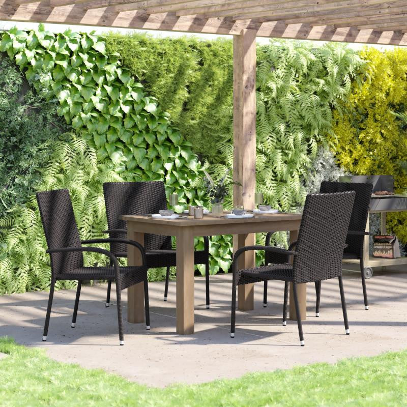 Maxim Set of 4 Stackable Indoor/Outdoor Wicker Dining Chairs with Steel Frames,