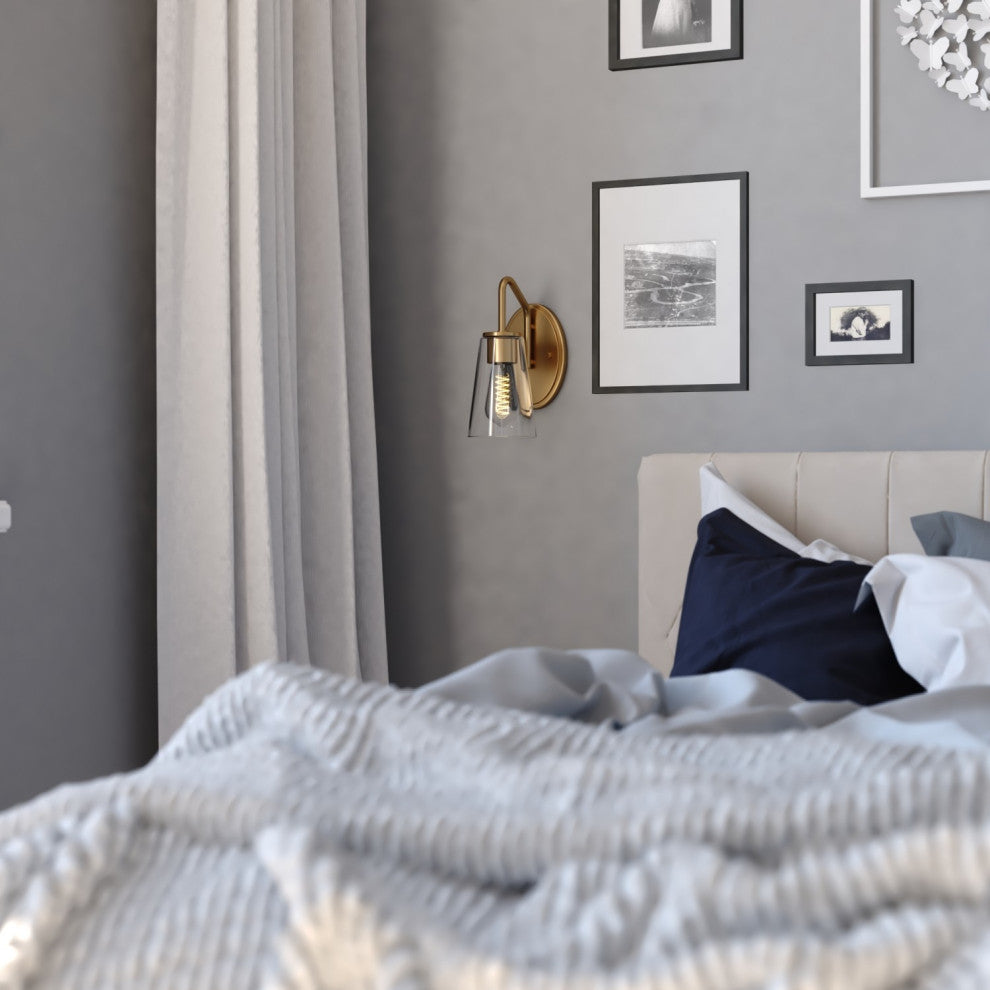 Beverly 1 Light Gold Muted Brass Bathroom Vanity Wall Sconce Fixture Clear Glass