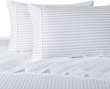 100% Cotton 1000 TC Damask Stripe Sheet Set, White, Queen