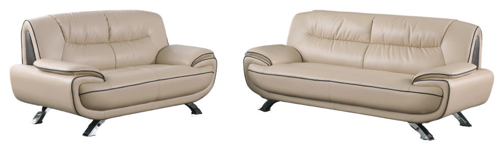 2-Piece Indoor Beige Genuine Leather Five Person Seating Set