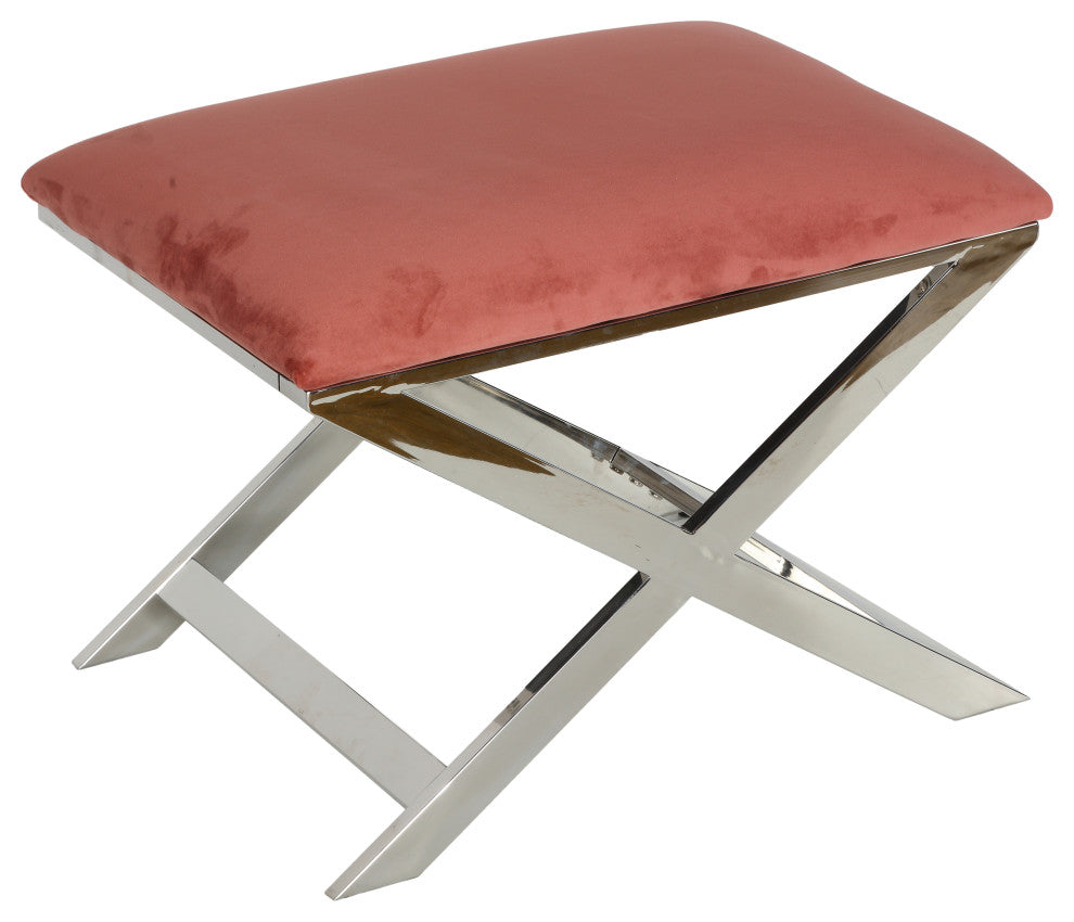 Cortesi Home Komodo X Bench Ottoman, 23", Blush Pink