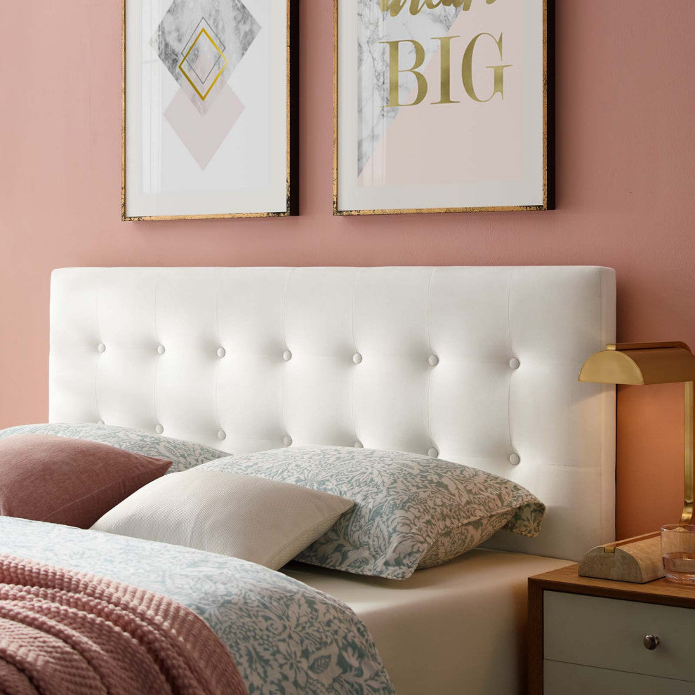White Emily King Biscuit Tufted Performance Velvet Headboard