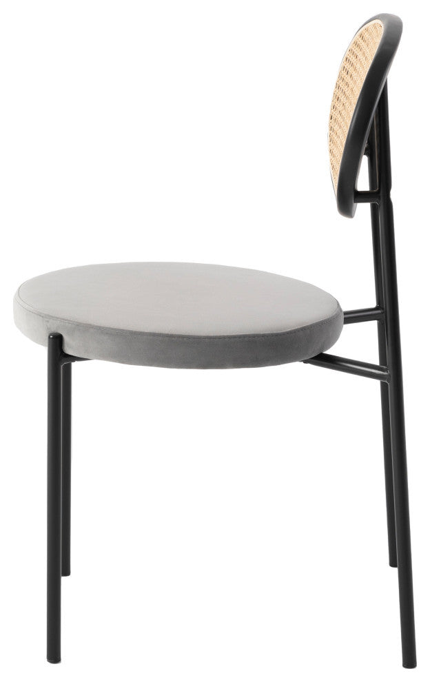 LeisureMod Euston Dining Chair with Wicker Back & Velvet Seat Set of 2, Gray