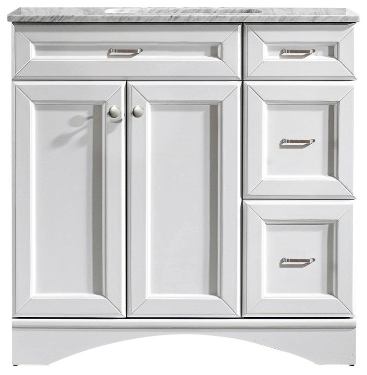 Naples 36" Vanity in White with Carrara White Marble Countertop Without Mirror