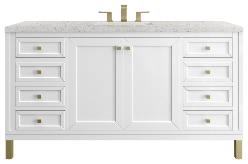 Chicago 60" Single Vanity, Glossy White, Eternal Jasmine Pearl Quartz