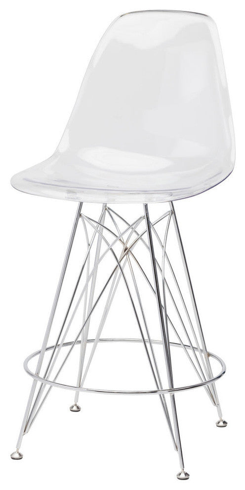Stylus Polycarbonate and Chromed Steel Base Stool, Clear, Counter Height