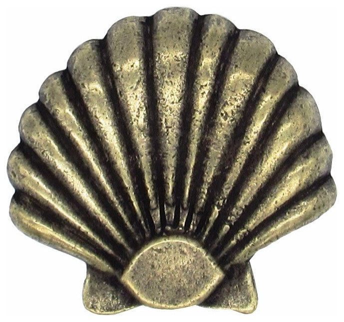 Seashell Cabinet Knob, Large, Antique Brass