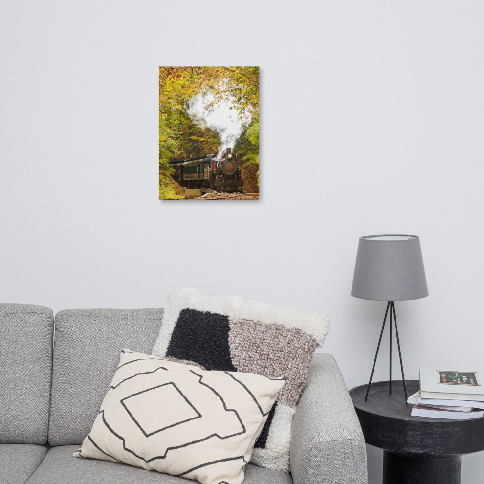 Steam Train with Autumn Foliage Landscape Photo Canvas Wall Art Print, 18" X 24"