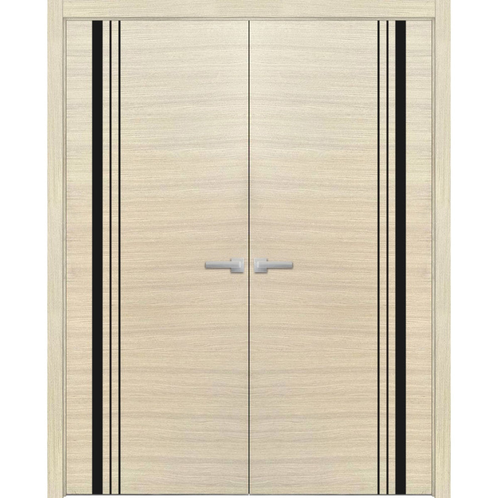 Solid French Double Doors 64 x 96 | Planum 0011 Natural Veneer with