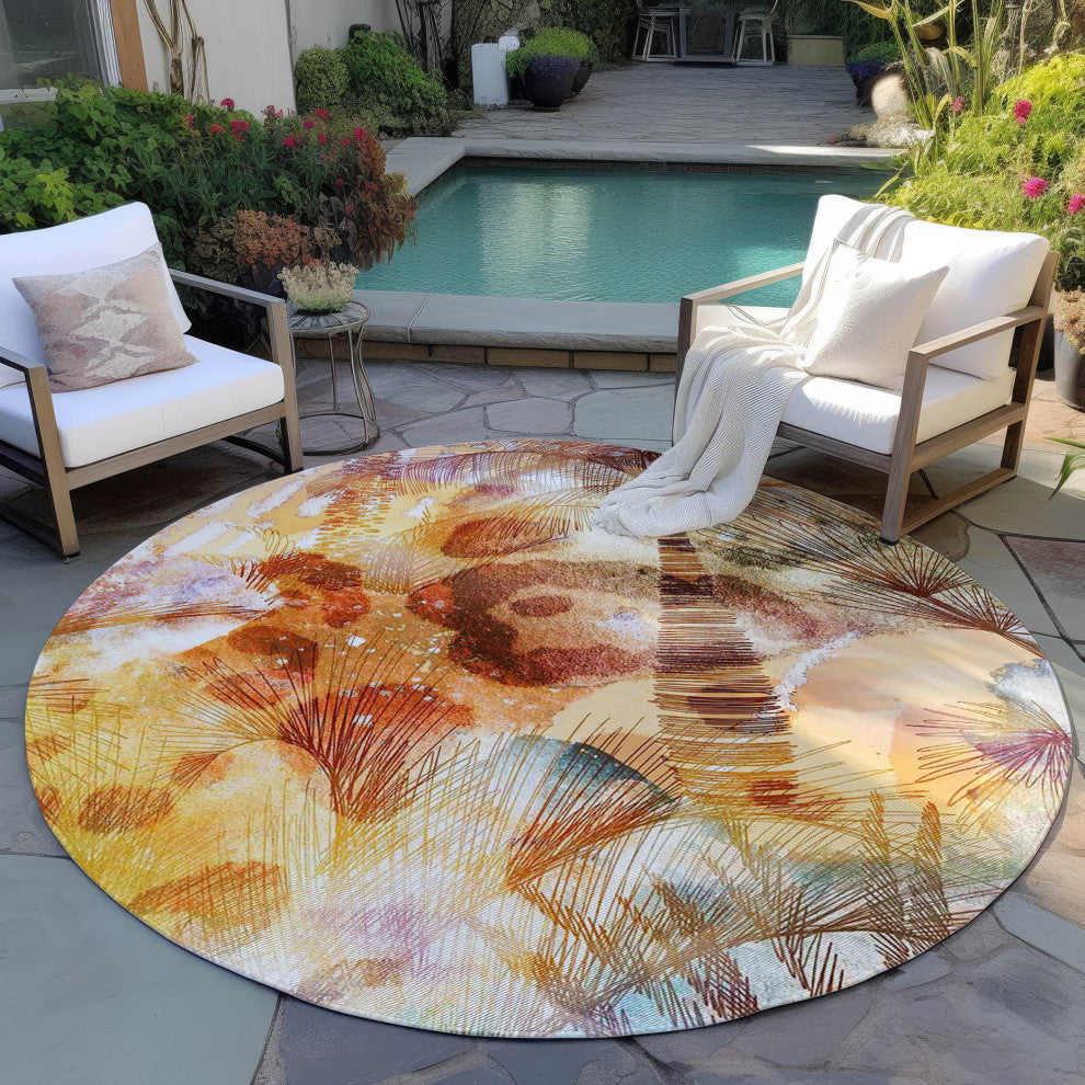 Indoor/Outdoor Tropics TC15 Salmon Machine Washable 8' x 8' Round Rug
