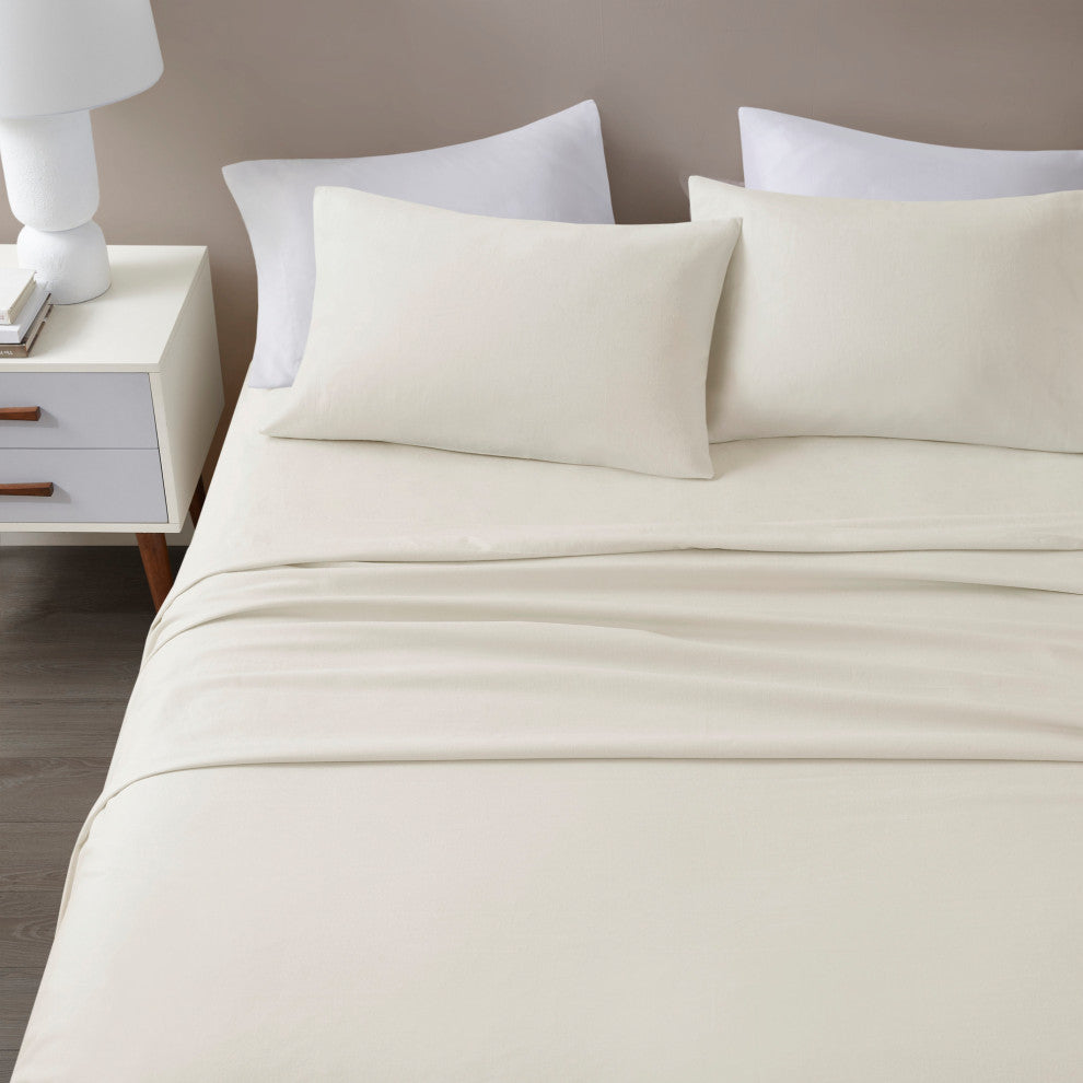 Beautyrest Oversized Flannel 4 Piece Sheet Set, Ivory Solid