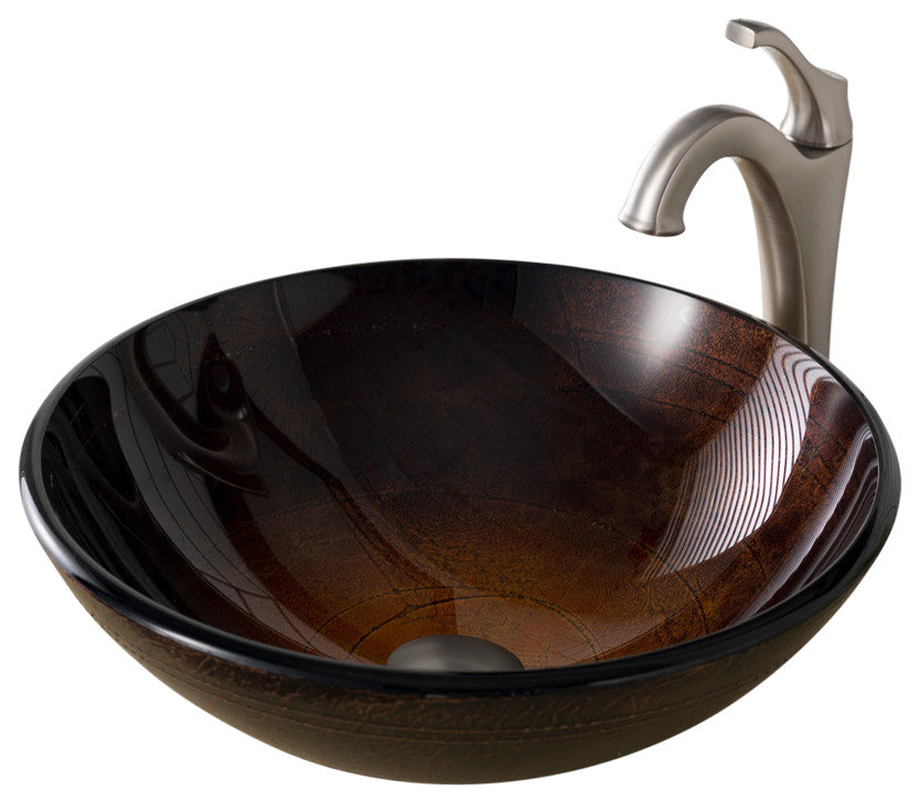 Glass Vessel Sink, Bathroom Arlo Faucet, Drain, Ring, Spot Free Stainless Steel