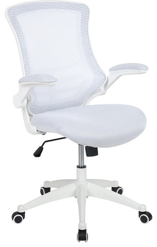 Mid-Back White Mesh Swivel Ergonomic Chair, White Frame, Flip-Up Arms