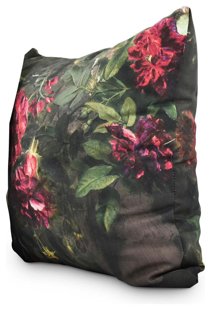 Blossoming Still 20" Red Floral Print Decorative Throw Pillow