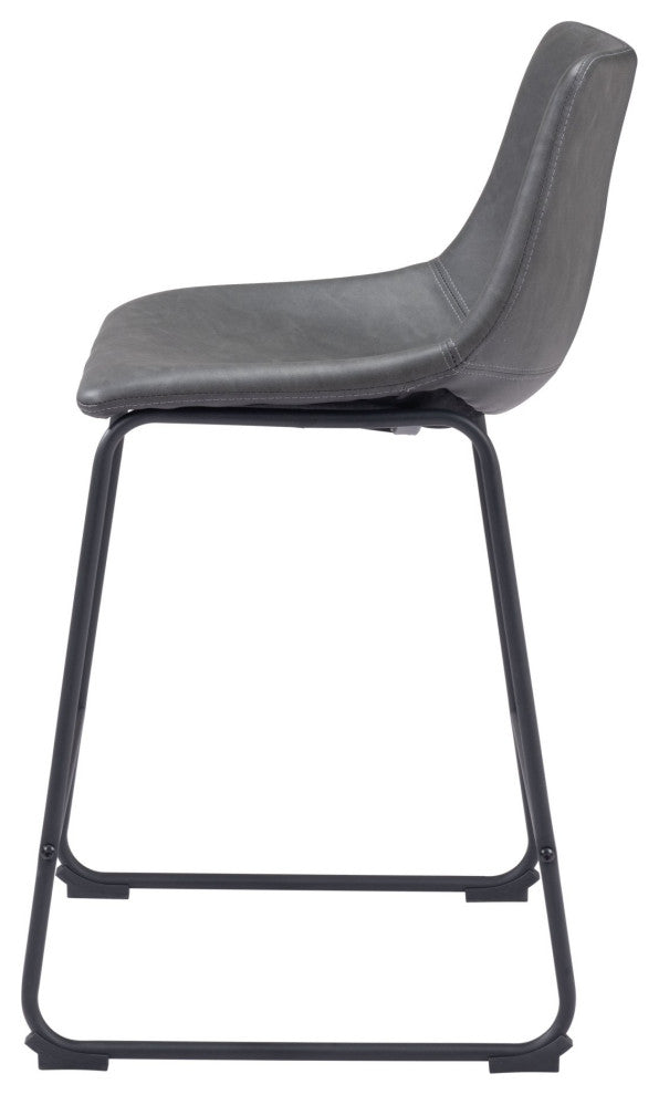 Counter Chair, Set of 2, Faux Vinyl Leather, Charcoal, Gray, Black, Industrial