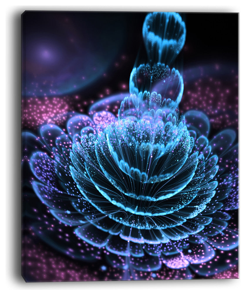 "Glossy Blue Purple Fractal Flower" Floral Wall Art Canvas, 12"x20"
