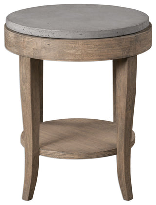 Uttermost Deka Round Contemporary Wood and Concrete Accent Table in Brown