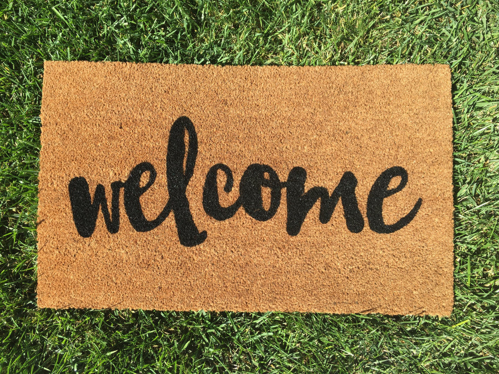 Hand Painted "Welcome" Script Doormat, Amazon Dark Green