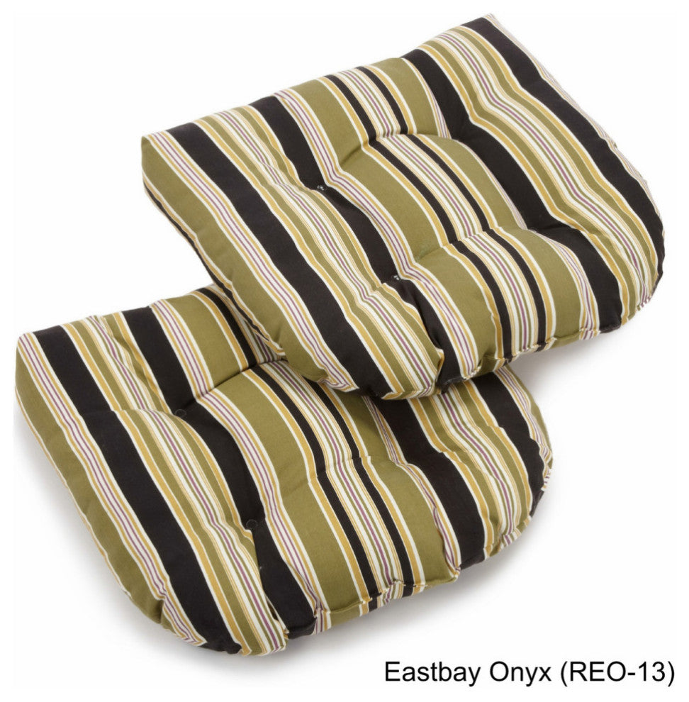 19" U-Shaped Outdoor Tufted Dining Chair Cushion, Set of 2, Eastbay Onyx