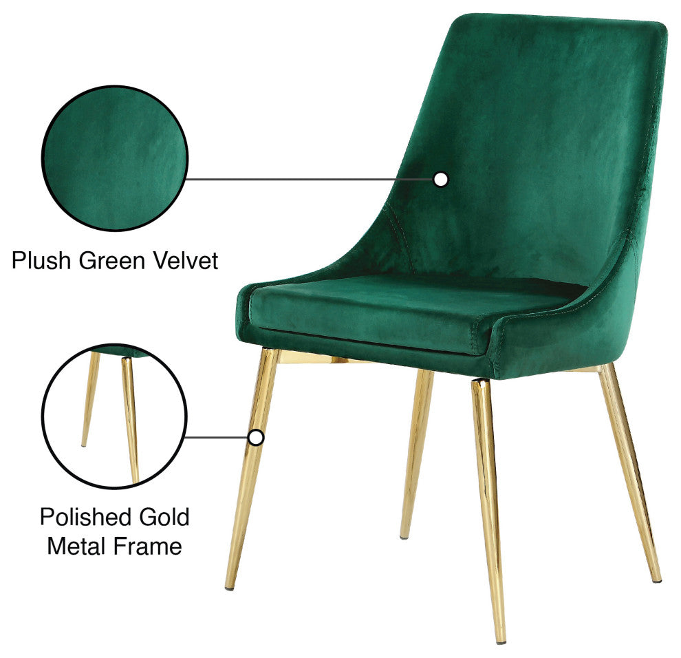Karina Velvet Dining Chairs, Set of 2, Green, Gold Base