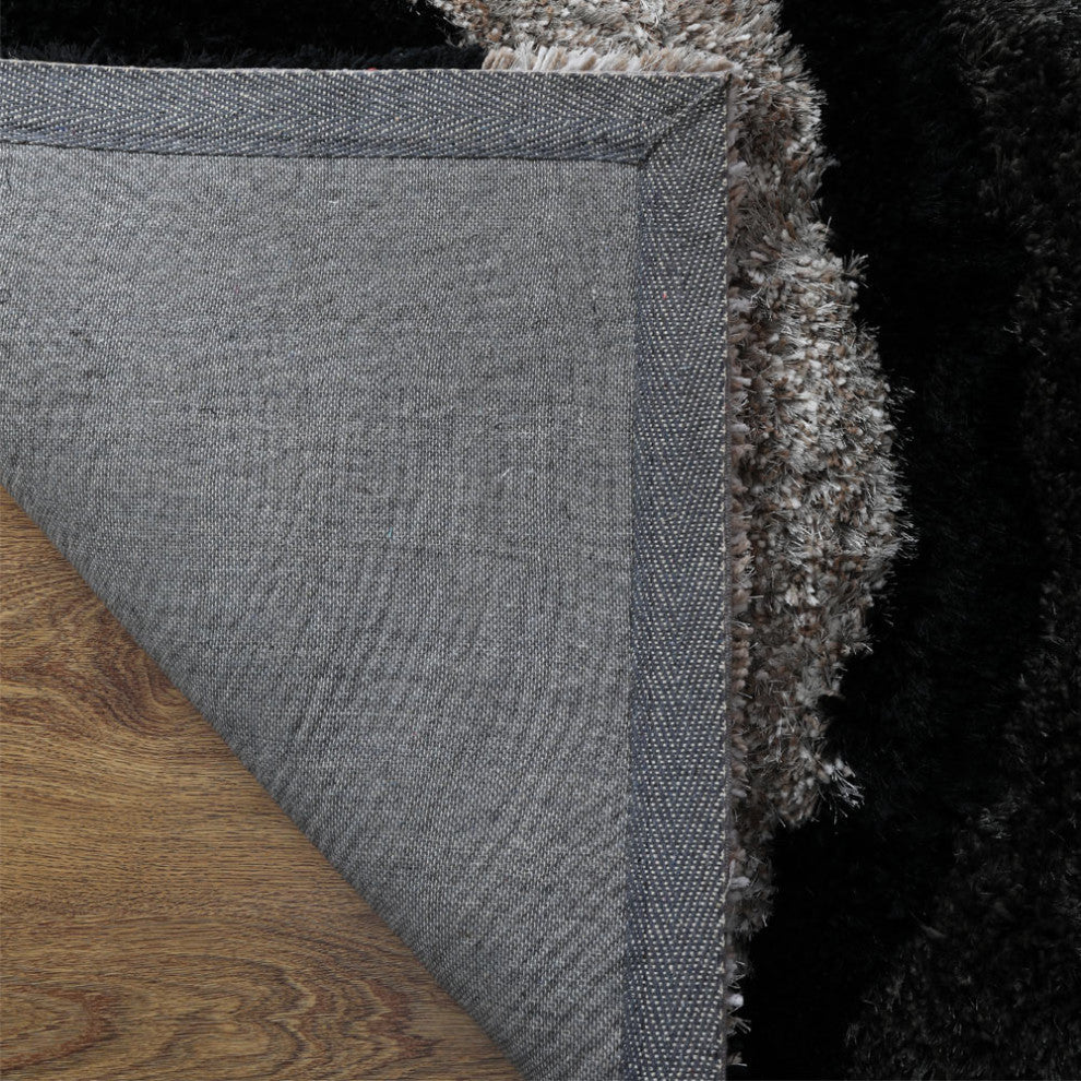 Hand Tufted Shag Polyester Area Rug Geometric Contemporary, Black Beige, [Rectangle] 4'x6'