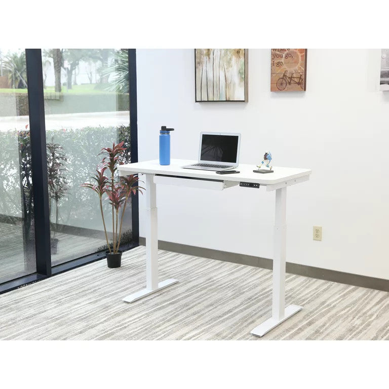 Electric Desk, Metal Legs & Adjustable Top With Motorized Control System, White
