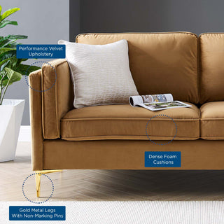 Kaiya Performance Velvet Sofa, Cognac