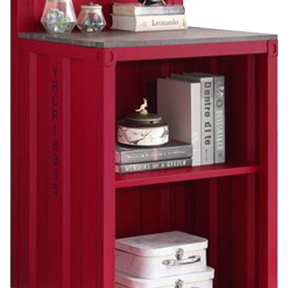 Benzara BM269551 Reception Desk With Container Style and 3 Tier Shelves, Red