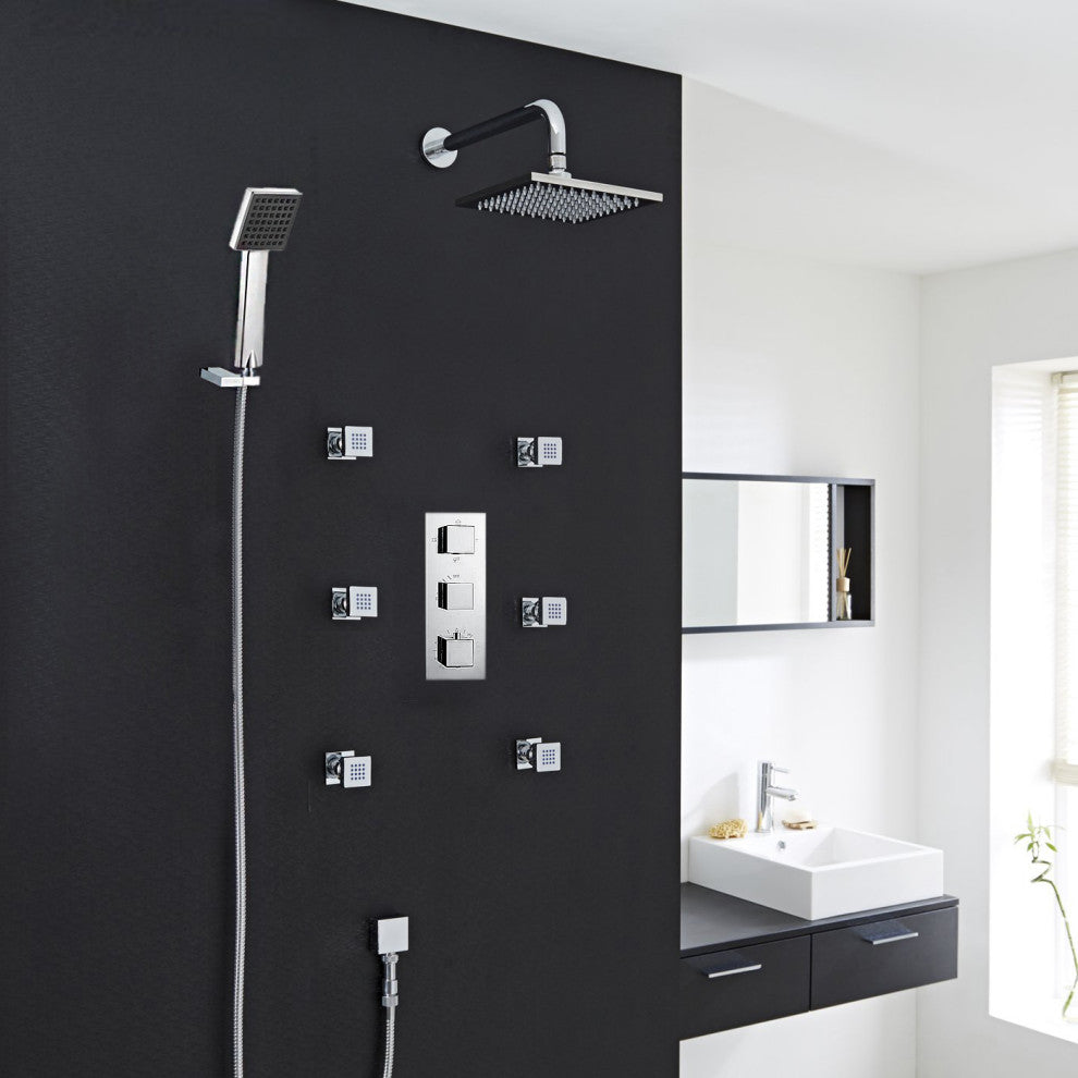 Fontana Chrome Shower System Set With Body Sprays and Hand Held Shower