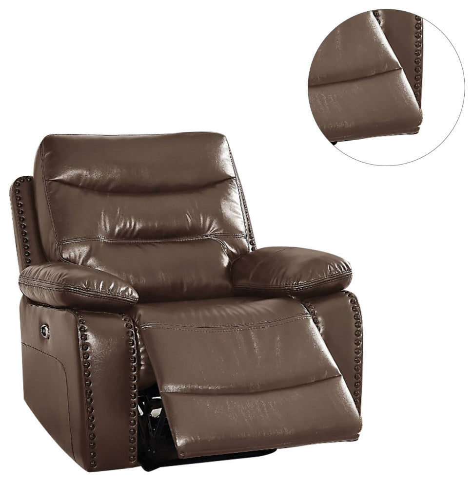 Leather-Gel Power Motion Recliner, Brown Finish