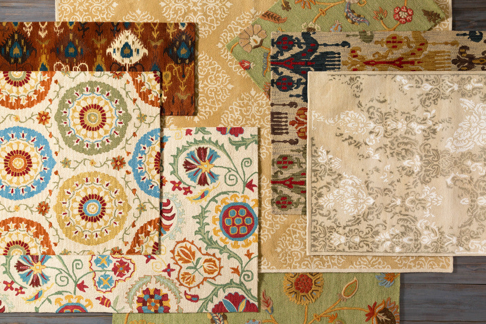 Surya Surroundings SUR-1011 9'x13' Rug, Burnt Orange/White/Brown/Dark Green/Tan