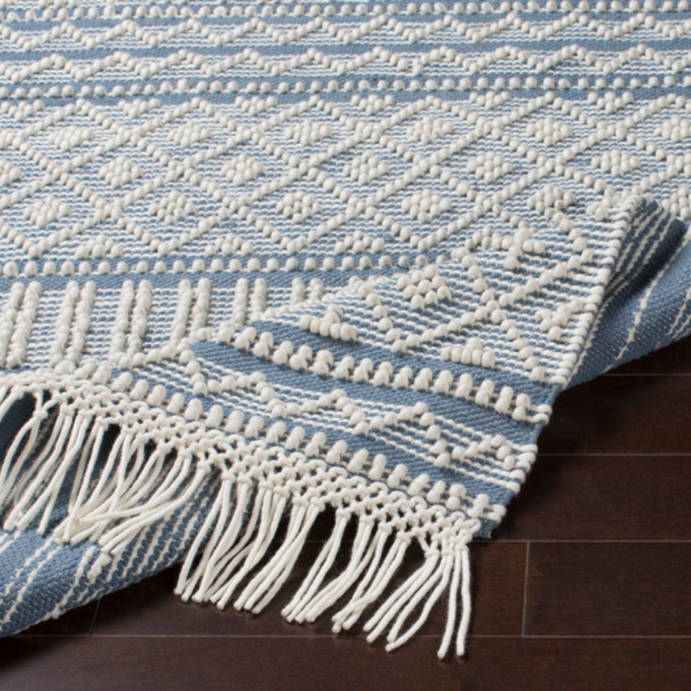 Surya Farmhouse Tassels FTS-2300 Bohemian Area Rug, Denim, 6' x 9' Rectangle