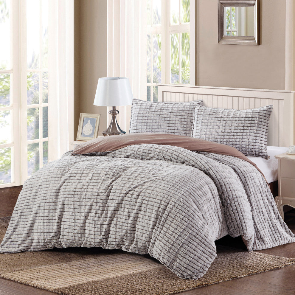 3 Piece Faux Fur Set Duvet, Paris, 92" X 90