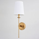 Camden 1 Light Gold Natural Brass Wall Sconce Fixture White Linen Fabric Shade