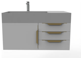CastelloUSA Amazon 36" Wall Mount Vanity Set, Gray, Gray Top, Gold Handles