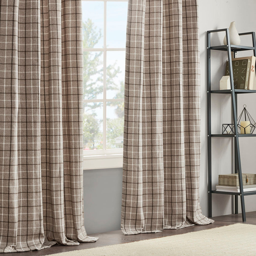 Madison Park Anaheim Plaid Window Panel with Fleece Lining, Beige, Brown, 50x95", Rod Pocket Window Panel