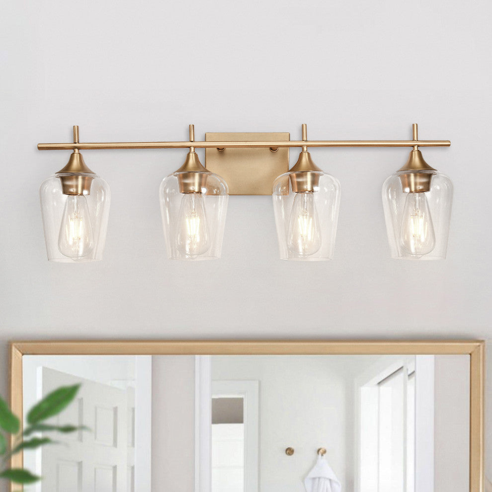 Modern Bathroom Dimmable Vanity Light, Gold, 4 Light