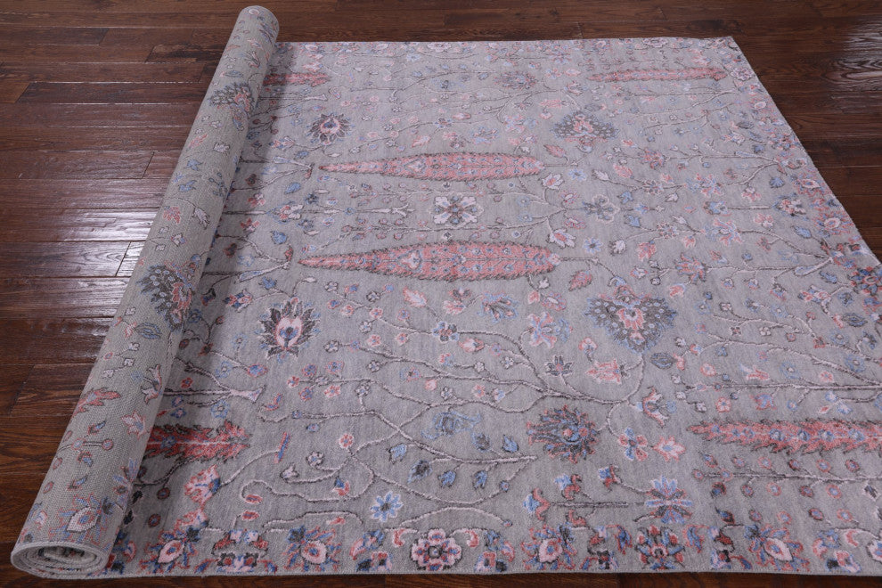 Persian Ziegler Wool and Silk Hand Knotted Rug 6' 1" X 9' 0"- Q6284