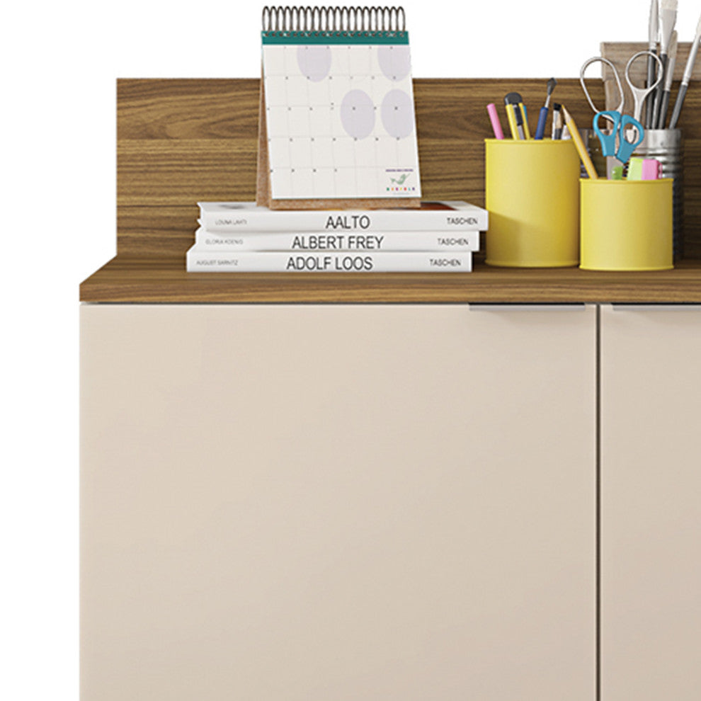 Benzara UPT-271306 Wood Accent Cabinet Console, 2 Doors, Beige, Walnut