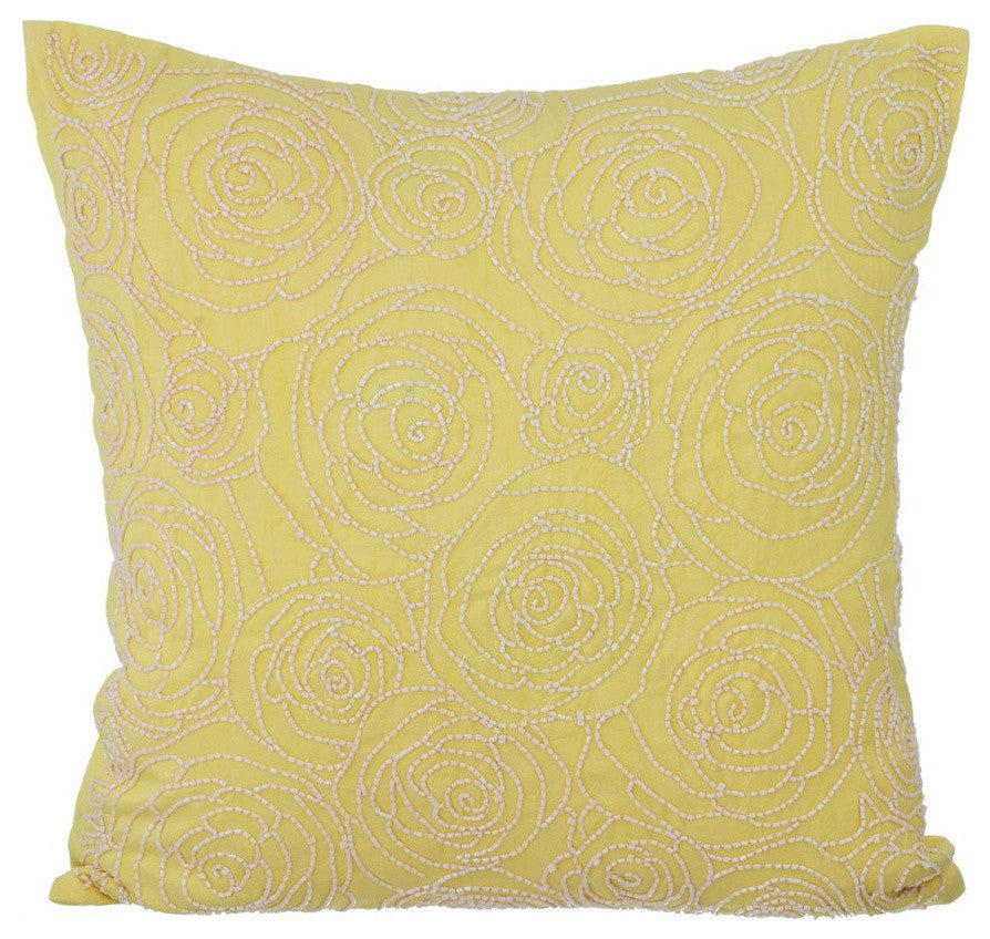 Yellow Decorative Throw Pillow Covers 20"x20" Silk Cushion Covers - Rosy Yellow