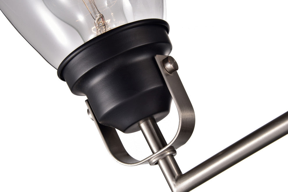 2-Light Black and Brushed Nickel Finish Vanity Lights With Clear Glass Shades