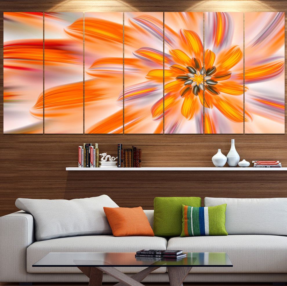 Dance of Fractal Yellow Petals, Abstract Wall Art Canvas, 83"x32", 7 Panels