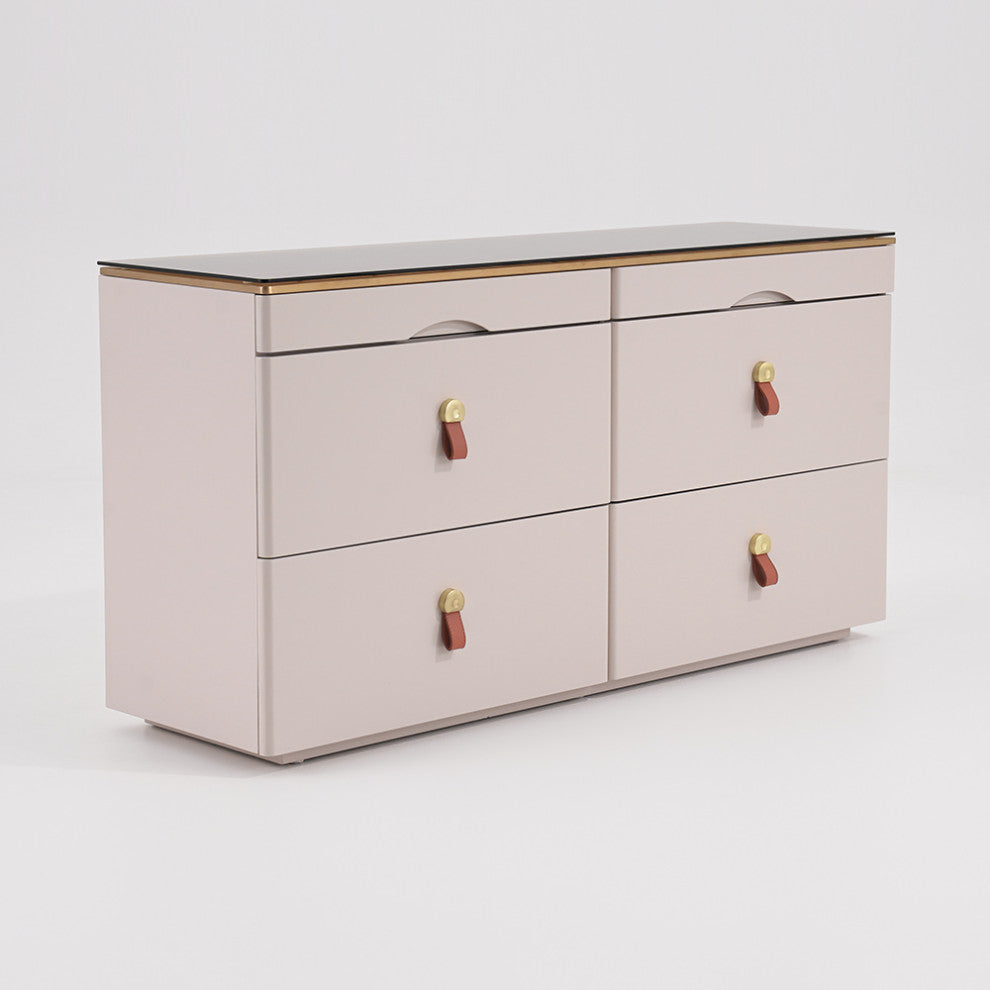 47"W Glass Champagne Dresser 6 Drawer Closet Island With Jewelry Storage