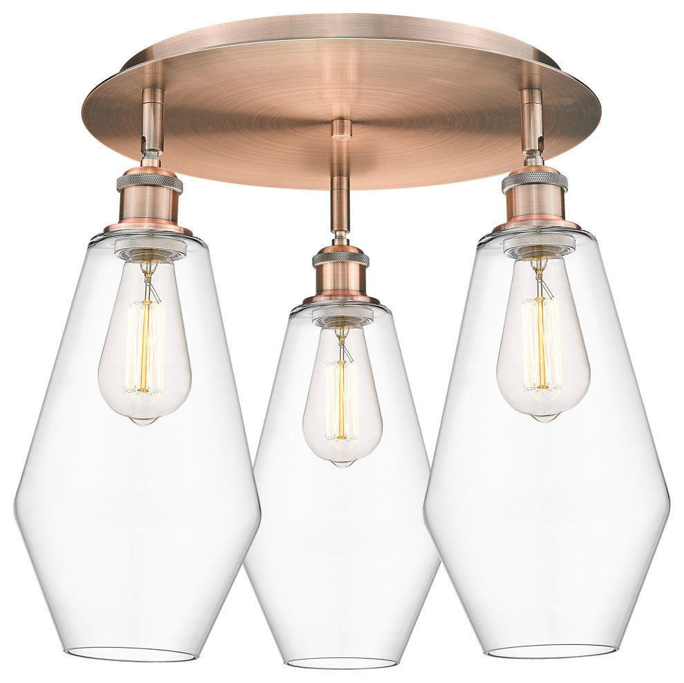 Cindyrella-3 Light 19" Flush Mount-Antique Copper, Clear Glass Shade